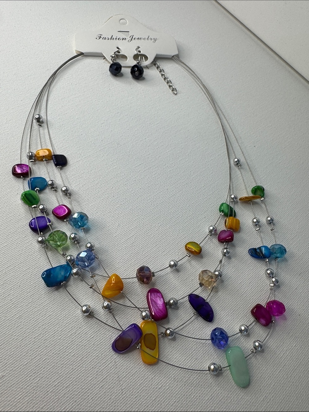 Boho Multi-Strand Illusion Necklace & Earrings Ser